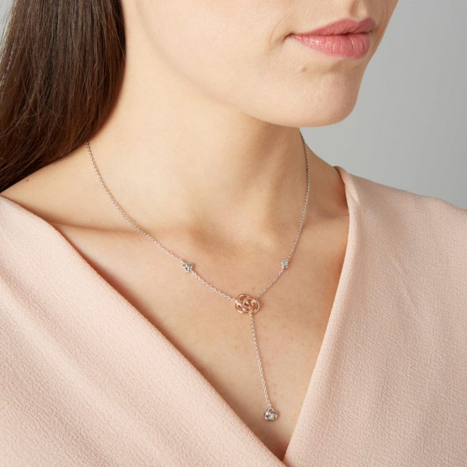 Love Drop Sterling Silver with Rose Gold Vermeil Necklace with Rose Quartz