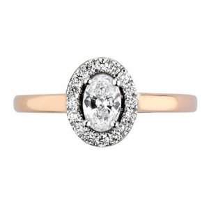 Blake Engagement Solitaire Sing Oval Halo Style Cluster With Plain Shank. top view